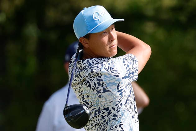 FRANKLIN, TN - SEPTEMBER 13: John Pak of United States of America wears a Good Good hat as he watches his tee shot on No. 14 during the final round of the Simmons Bank Open for the Snedeker Foundation, September 13, 2026 at Vanderbilt Legends Club in Franklin, Tennessee. (Photo by Matthew Maxey Icon Sportswire) GOLF: SEP 13 Korn Ferry Tour Simmons Bank Open EDITORIAL USE ONLY Icon260913020