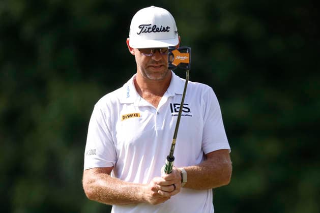 FRANKLIN, TN - SEPTEMBER 13: Lanto Griffin of United States of America uses his putter to line up a putt on the No. 7 green during the final round of the Simmons Bank Open for the Snedeker Foundation, September 13, 2026 at Vanderbilt Legends Club in Franklin, Tennessee. (Photo by Matthew Maxey Icon Sportswire) GOLF: SEP 13 Korn Ferry Tour Simmons Bank Open EDITORIAL USE ONLY Icon260913022