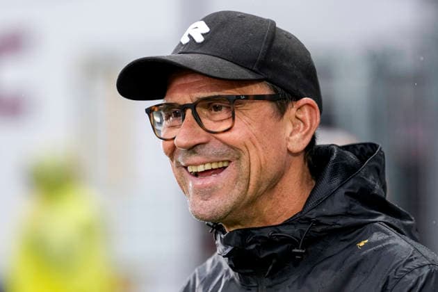 Matthias Mink, Coach, Head Coach, Cologne, single image, single photo, action, joy, happy, delighted, friendly, cheerful, happy, beaming, optimistic, laughing, 13 09 2026, Sinsheim, Germany, soccer, 3rd Division, TSG 1899 Hoffenheim II vs. SC Fortuna Cologne, DFB and DFL regulations prohibit any use of photographs as image sequences and or quasi-video xozx