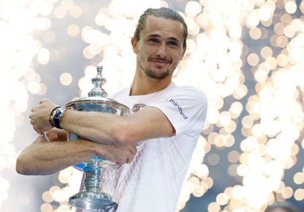 Alexander Zverev of Germany holds the trophy after defeating Ben Shelton to win the Men s Finals match in Arthur Ashe Stadium at the 2026 US Open Tennis Championship at the USTA Billie Jean King National Tennis Center in New York City on Sunday, September 13, 2026. Zverev won 6-3, 7-6, 5-7, 6-2.  NYP20260913884 COREYxSIPKIN