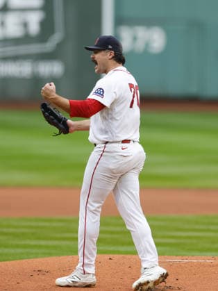 Boston Red Sox pitcher Payton Tolle reacts to closing out the first inning with strikeouts against the Kansas City Royals at Fenway Park in Boston, Massachusetts on Sunday, September 13, 2026.  BOP202609130 CJxGUNTHER