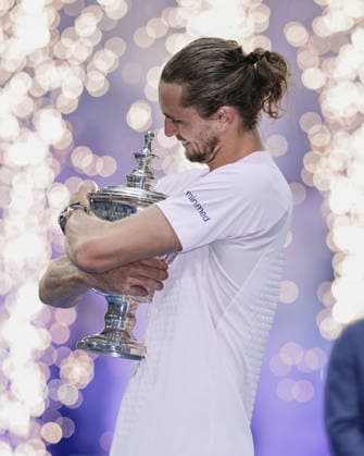 Alexander Zverev with the trophy, award ceremony, presentation, U.S. Open Championships, Billie Jean King National Tennis Center, Flushing Meadows, New York, USA Copyright: xJuergenxHasenkopfx