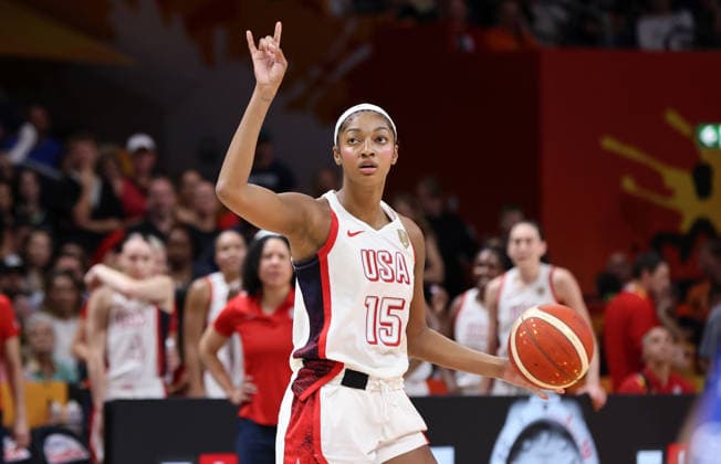 Angel Reese on the Ball Action Upper Body Sports Basketball FIBA World Cup Women s World Championship Final 2026-2027 Season September 13, 2026 France vs. USA
