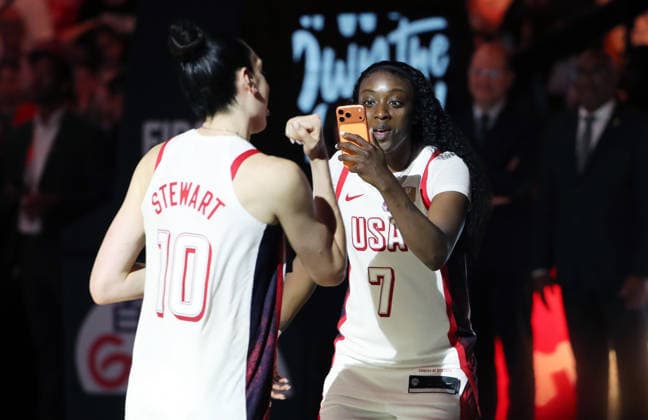Kahleah Copper films the MVP award ceremony for Breanna Stewart; Team USA World Champions; Joy; Emotion; Sports; Basketball; FIBA World Cup; World Championship; Women s World Cup; Final; 2026–2027 Season; September 13, 2026; France vs. USA