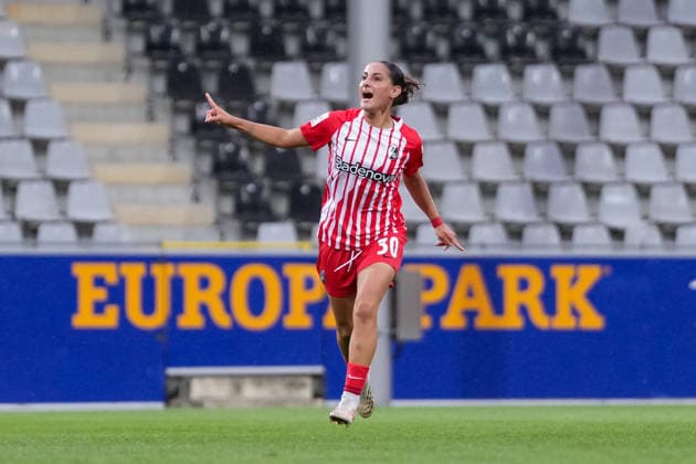 Ilayda Acikgöz Ilayda Acikgoez SC Freiburg, 30 goal celebration, emotions, cheering, goal scored, shot on goal, goal, Germany, soccer, Google Pixel Women s Bundesliga, Matchday 4, 2026–2027, SC Freiburg vs. 1. FSV Mainz 05, September 13, 2026, Dreisamstadion, Freiburg, Dreisamstadion, Baden-Württemberg, Germany Copyright: xArnexAmbergx