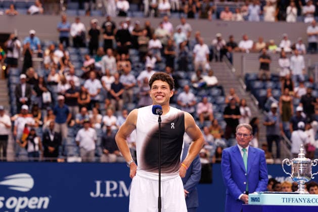 September 13, 2026: Ben Shelton (USA) during the trophy ceremony after being defeated by Alexander Zverev (GER) in the MenÃ¢â‚¬â ¢s Final at the US Open on September 13, 2026, held at the USTA Billie Jean King National Tennis Center in New York City. CSM . Tennis 2026: US Open, September 13, 2026  - ZUMAc04_ 20260913_zma_c04_388 Copyright: xBerniexHaleyx