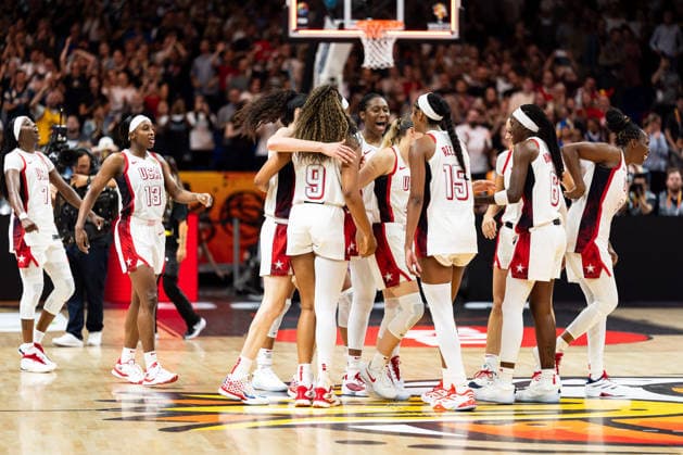 U.S. team celebrates after winning the game: Kahleah Copper (USA), 07; Jackie Young (USA), 13; Kiki Iriafen (USA), 09; Angel Reese (USA), 15; Rhyne Howard (USA), 06, GER, USA vs. France, basketball, 2026 FIBA Women’s World Cup, Final, September 13, 2026, GER, USA vs. France, basketball, 2026 FIBA Women’s World Cup, Final, September 13, 2026, Berlin Copyright: xEibner-Pressefoto MaxxVincenx EP_MVN