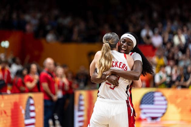 Paige Bueckers (USA, 04) and Kahleah Copper (USA, 07) embrace and celebrate, cheering after the victory at the end of the game, GER, USA vs. France, Basketball, FIBA Women s World Cup 2026, Final, September 13, 2026, GER, USA vs. France, Basketball, FIBA Women’s World Cup 2026, Final, September 13, 2026, Berlin Copyright: xEibner-Pressefoto MaxxVincenx EP_MVN