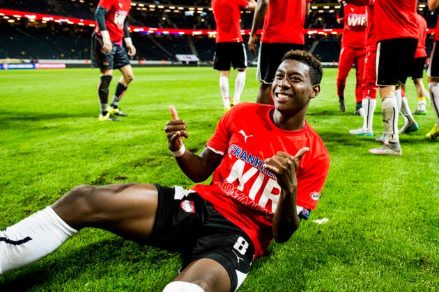 Austrias David Alaba celebrates after the European Championship qualifying soccer match between Sweden and Austria on September 8, 2015, in Stockholm, Sweden  Copyright: xPetterxArvidsonx