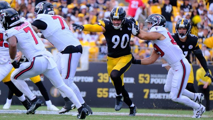 Sep 13, 2026; T.J. Watt 90 during the Pittsburgh Steelers vs Atlanta Falcons game in Pittsburgh, Pennsylvania, USA; at Acrisure Stadium. Mandatory Credit: -Cal Media NFL, American Football Herren, USA 2026: Falcons Vs Steelers SEP 13  - ZUMAcp5_ 20260913_faf_cp5_199 Copyright: xJasonxPohuskix