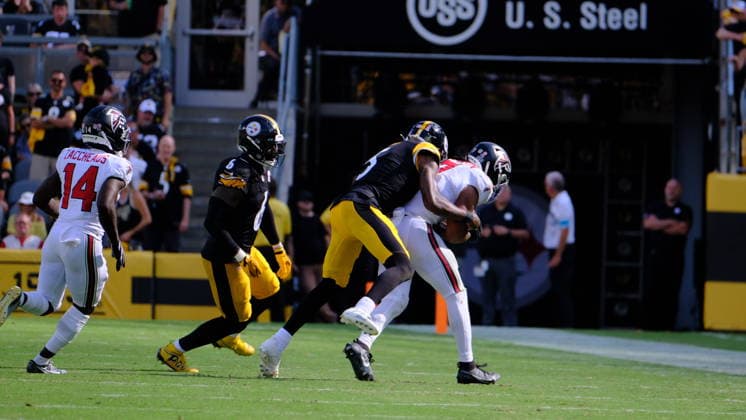 Sep 13, 2026; Bijan Robinson 7 and Jalen Ramsey 5 during the Pittsburgh Steelers vs Atlanta Falcons game in Pittsburgh, Pennsylvania, USA; at Acrisure Stadium. Mandatory Credit: -Cal Media NFL, American Football Herren, USA 2026: Falcons Vs Steelers SEP 13  - ZUMAcp5_ 20260913_faf_cp5_214 Copyright: xJasonxPohuskix