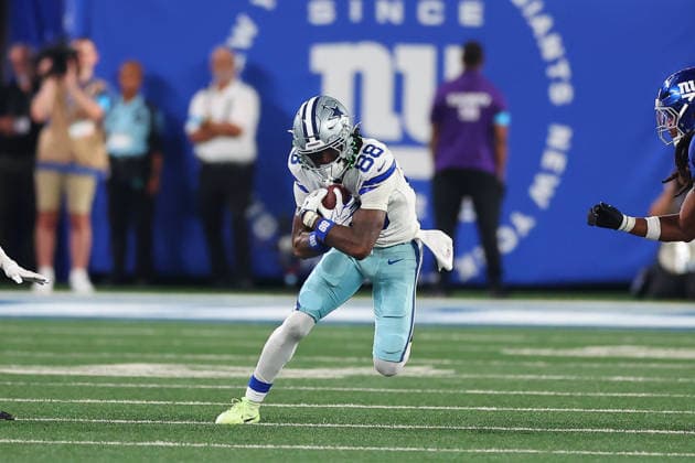 EAST RUTHERFORD, NJ - SEPTEMBER 13: Ceedee Lamb 88 of the Dallas Cowboys runs after the catch during the third quarter during the game against the New York Giants on September 13, 2026 at MetLife Stadium in East Rutherford, New Jersey. (Photo by Rich Graessle Icon Sportswire) NFL, American Football Herren, USA SEP 13 Cowboys at Giants EDITORIAL USE ONLY Icon26091331722