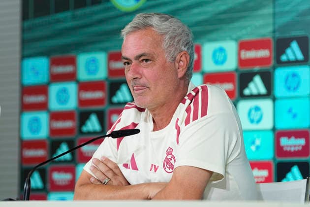September 14, 2026, Valdebebas, Madrid, Spain: Jose Mourinho, head coach of Real Madrid, attends his press conference, PK, Pressekonferenz during the training day of Real Madrid ahead the Spanish League, LaLiga EA Sports, football match against Elche CF at Ciudad Deportiva Real Madrid on September 14, 2026, in Valdebebas, Madrid, Spain. Real Madrid Training And Press Conference - Laliga Ea Sports  - ZUMAa181 20260914_zaa_a181_005 Copyright: xDennisxAgyemanx