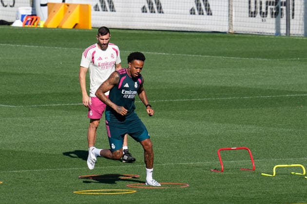 September 14, 2026, Valdebebas, Madrid, Spain: Eder Militao during the training day of Real Madrid ahead the Spanish League, LaLiga EA Sports, football match against Elche CF at Ciudad Deportiva Real Madrid on September 14, 2026, in Valdebebas, Madrid, Spain. Real Madrid Training And press conference, PK, Pressekonferenz - Laliga Ea Sports  - ZUMAa181 20260914_zaa_a181_027 Copyright: xDennisxAgyemanx