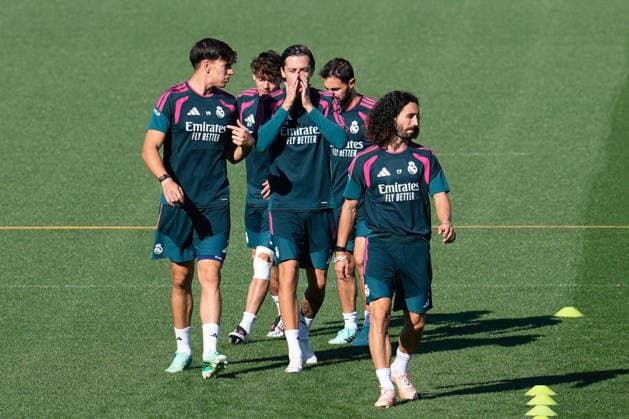 September 14, 2026, Valdebebas, Madrid, Spain: Marc Cucurella, Alvaro Carreras and Carlos Espi during the training day of Real Madrid ahead the Spanish League, LaLiga EA Sports, football match against Elche CF at Ciudad Deportiva Real Madrid on September 14, 2026, in Valdebebas, Madrid, Spain. Real Madrid Training And press conference, PK, Pressekonferenz - Laliga Ea Sports  - ZUMAa181 20260914_zaa_a181_037 Copyright: xDennisxAgyemanx