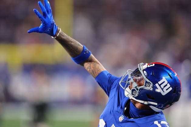 EAST RUTHERFORD, NJ - SEPTEMBER 13: Odell Beckham Jr. 13 of the New York Giants prior to the game against the Dallas Cowboys on September 13, 2026 at MetLife Stadium in East Rutherford, New Jersey. (Photo by Rich Graessle Icon Sportswire) NFL, American Football Herren, USA SEP 13 Cowboys at Giants EDITORIAL USE ONLY Icon26091331889