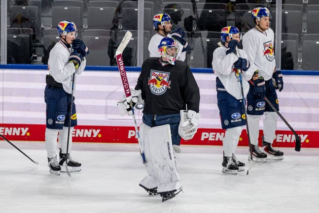 Antoine Bibeau, Goaltender, EHC Red Bull Munich, 30, GER, EHC Red Bull Munich, Ice Hockey, Training Session Before the Start of the DEL Season, September 14, 2026. Photo: HMB Media, Heike Feiner Copyright: HMBxMedia HeikexFeiner