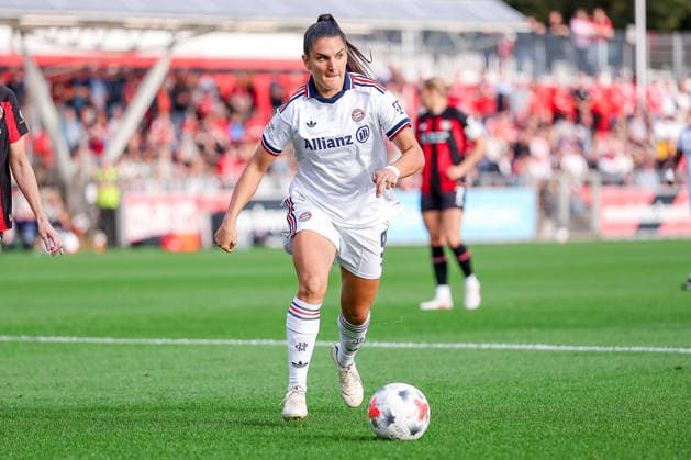 September 14, 2026, Soccer, Women’s Bundesliga 1, Bayer 04 Leverkusen vs. FC Bayern Munich, Matchday 4, Ulrich Haberland Stadium, 2026–27 Season: Jovana Damnjanovic (Bayer 04 Leverkusen) vs. FC Bayern Munich 09. DFB regulations prohibit any use of photographs as image sequences and or quasi-video. North Rhine-Westphalia, Germany