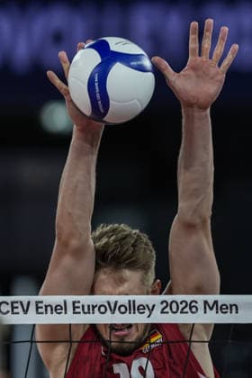 Germany v Switzerland - CEV EuroVolley 2026 Men CLUJ-NAPOCA, ROMANIA - SEPTEMBER 14: Germany s Florian Krage plays during the CEV 2026 European Men s Volleyball Championship Group D match between Germany and Switzerland at BT Arena in Cluj-Napoca, Romania, on September 14, 2026. Osmancan Gürdogan Anadolu Cluj Romania. Editorial use only. Please get in touch for any other usage.  Copyright: x2026xAnadoluxOsmancanxGürdoÄüanx