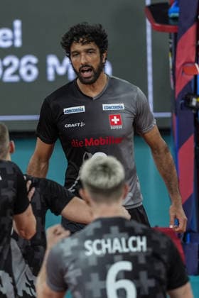 Germany v Switzerland - CEV EuroVolley 2026 Men CLUJ-NAPOCA, ROMANIA - SEPTEMBER 14: Switzerland s Quentin Zeller (8) reacts during the CEV 2026 European Men s Volleyball Championship Group D match between Germany and Switzerland at BT Arena in Cluj-Napoca, Romania, on September 14, 2026. Osmancan Gurdogan Anadolu Cluj Romania. Editorial use only. Please get in touch for any other usage.  Copyright: x2026xAnadoluxOsmancanxGurdoganx