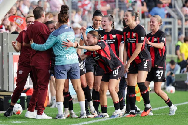 September 14, 2026, xgrfx, Soccer, Google Pixel, Women s Bundesliga, Bayer Leverkusen vs. FC Bayern Munich, Goal, Paulina Tomasiak scores the 1-0 goal for Bayer Leverkusen, Leverkusen