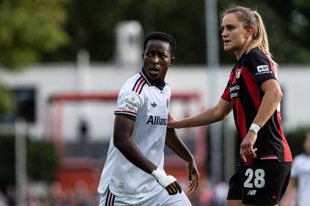 Google Pixel Women s Bundesliga Bayer 04 Leverkusen FC Bayern Munich September 14, 2026 Bernadette Amani Kakouan FC Bayern Munich, 15, Paulina Tomasiak, Bayer 04 Leverkusen, 28 Women’s Bundesliga Google Pixel Women’s Bundesliga September 26–27, Bayer 04 Leverkusen vs. FC Bayern Munich, Ulrich Haberland Stadium, Leverkusen, September 14, 2026. DFL regulations prohibit any use of photographs as image sequences and or quasi-video Copyright: xBEAUTIFULxSPORTS Buriakovx