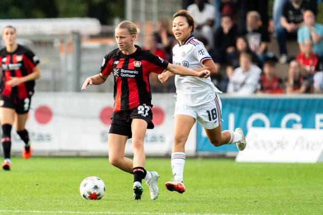 Germany Google Pixel Women s Bundesliga 2026, Matchday 27, Match 4: Bayer 04 Leverkusen vs. FC Bayern Munich, September 14, 2026, Ulrich Haberland Stadium, Müller, Marlene, Tanikawa, Momoko Copyright: xCelinaxLeiersx