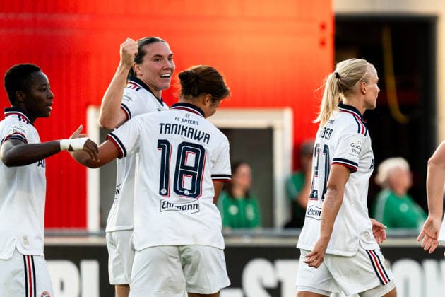 Germany Google Pixel Women s Bundesliga 2026, Matchday 27, Match 4: Bayer 04 Leverkusen vs. FC Bayern Munich, September 14, 2026, Ulrich Haberland Stadium, 1-1 goal by Gilles Vanessa, celebration, joy, emotions, goal celebration, Amani, Bernadette, Tanikawa, Momoko Copyright: xCelinaxLeiersx