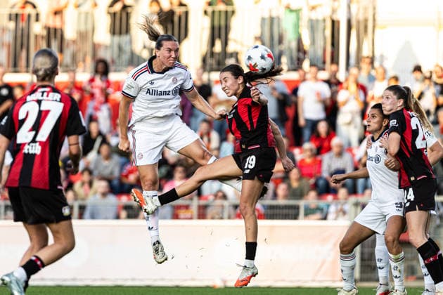 Google Pixel Women s Bundesliga Bayer 04 Leverkusen FC Bayern Munich September 14, 2026 Vanessa Gilles FC Bayern Munich, 2, Loreen Bender Bayer 04 Leverkusen, 19 The player scores, tying the game 1–1 Women s Bundesliga Google Pixel Women s Bundesliga September 26–27, Bayer 04 Leverkusen vs. FC Bayern Munich at Ulrich Haberland Stadium, Leverkusen, September 14, 2026. DFL regulations prohibit any use of photographs as image sequences and or quasi-video content. Copyright: xBEAUTIFULxSPORTS Buriakovx