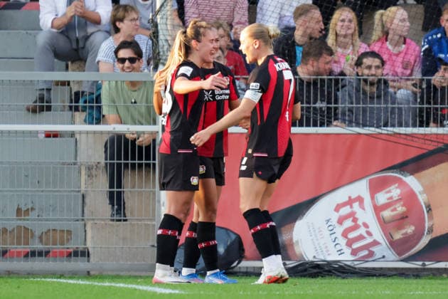 September 14, 2026, xgrfx, Soccer Google Pixel Women s Bundesliga, Bayer Leverkusen vs. FC Bayern Munich, goal, Paulina Tomasiak scores the 2-1 goal for Bayer Leverkusen