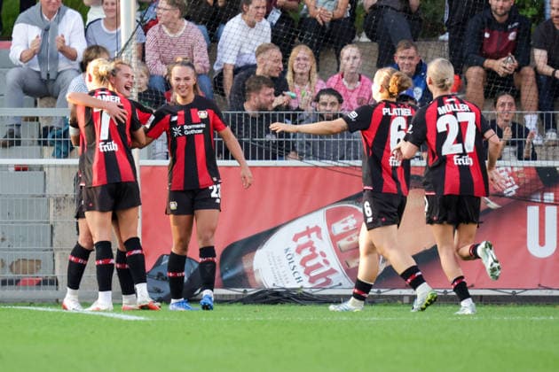 September 14, 2026, xgrfx, Soccer Google Pixel Women s Bundesliga, Bayer Leverkusen vs. FC Bayern Munich, goal, Paulina Tomasiak scores the 2-1 goal for Bayer Leverkusen