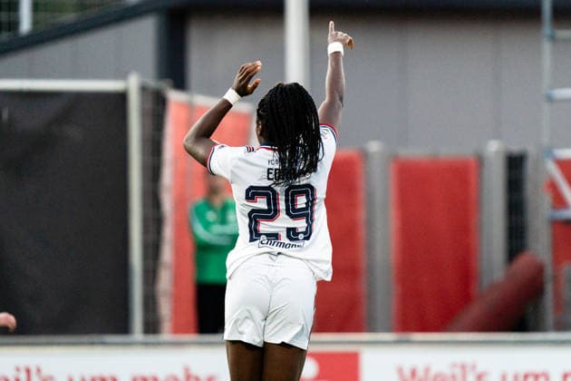Germany Google Pixel Women s Bundesliga 2026, Matchday 27, Game 4: Bayer 04 Leverkusen vs. FC Bayern Munich, September 14, 2026, Ulrich Haberland Stadium, 2-2 goal scored by Imade Edna, celebration, joy, emotions, goal celebration Copyright: xCelinaxLeiersx