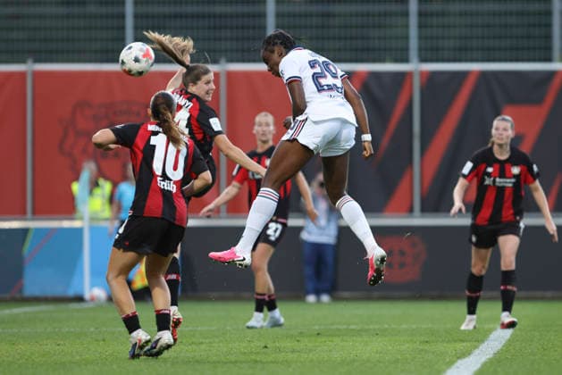 Edna Imade of FC Bayern Munich scores the goal to tie the game at 2–2 during the Women s Bundesliga match between Bayer 04 Leverkusen and FC Bayern Munich, Ulrich Haberland Stadium on September 14, 2026, in Leverkusen, Germany. Photo by Oliver Kaelke, DeFodi Images. Edna Imade of FC Bayern Munich scores her team’s second goal during the Bundesliga match between Bayer 04 Leverkusen and FC Bayern Munich at Ulrich Haberland Stadium on September 14, 2026 in Leverkusen, Germany. Photo by Oliver Kaelke, DeFodi Images. DFB and DFL regulations prohibit any use of photographs as image sequences and or quasi-video. Photo by Oliver Kaelke, DeFodi Images
