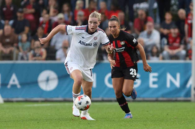Alara Åžehitler of FC Bayern Munich in action, on the ball, making a solo play during the Women s Bundesliga match between Bayer 04 Leverkusen and FC Bayern Munich, Ulrich Haberland Stadium on September 14, 2026, in Leverkusen, Germany. Photo by Oliver Kaelke, DeFodi Images. Alara Åžehitler of FC Bayern Munich controls the ball during the Bundesliga match between Bayer 04 Leverkusen and FC Bayern Munich at Ulrich Haberland Stadium on September 14, 2026 in Leverkusen, Germany. Photo by Oliver Kaelke, DeFodi Images. DFB and DFL regulations prohibit any use of photographs as image sequences and or quasi-video. Photo by Oliver Kaelke, DeFodi Images.