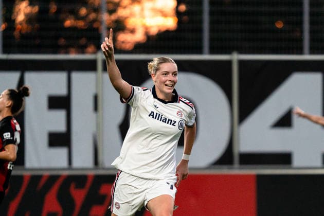 Germany Google Pixel Women s Bundesliga 2026, Matchday 27, Game 4: Bayer 04 Leverkusen vs. FC Bayern Munich, September 14, 2026, Ulrich Haberland Stadium, Alara scores the 3-2 goal, celebration, joy, emotions, goal celebration Copyright: xCelinaxLeiersx