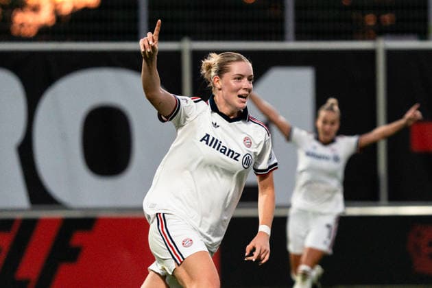 Germany Google Pixel Women s Bundesliga 2026, Matchday 27, Game 4: Bayer 04 Leverkusen vs. FC Bayern Munich, September 14, 2026, Ulrich Haberland Stadium, Alara scores the 3-2 goal, celebration, joy, emotions, goal celebration Copyright: xCelinaxLeiersx