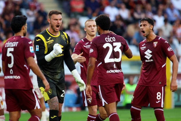 2026-09-14 Torino FC v AS Roma - Serie A TURIN, ITALY - SEPTEMBER 14: Lucas Perri of Torino FC, Saul Coco of Torino FC during the Serie A match between Torino FC and AS Roma at Stadio Olimpico di Torino on September 14, 2026 in Turin, Italy. (Photo by Nderim Kaceli BSR Agency) Turin Italy Content not available for redistribution in The Netherlands directly or indirectly through any third parties. Copyright: xBSRxAgencyx