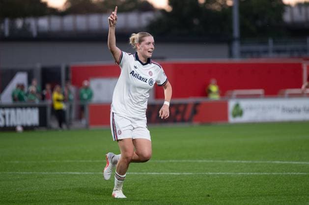 Alara Sehitler 14 of FC Bayern Munich Women celebrates her goal to make it 2–3, Bayer 04 Leverkusen Women vs. FC Bayern Munich Women, Soccer, Google Pixel Women s Bundesliga, Matchday 4, 2026–2027, September 14, 2026 DFB regulations prohibit any use of photographs as image sequences and or quasi-video Leverkusen, North Rhine-Westphalia, Germany Copyright: xkolbert-press MarkusxVerwimpx