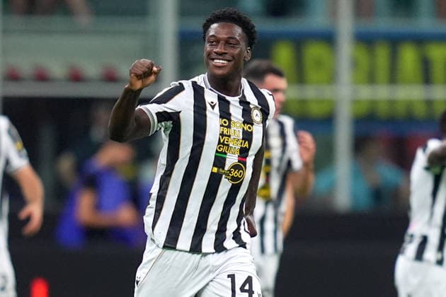 Udinese s James Abankwah celebrates after scoring 0-1 during the Serie A soccer match between Fc Inter and Udinese the San Siro Stadium in Milan, north Italy - September 14 , 2026. - Soccer  Copyright: xSpada LaPressex