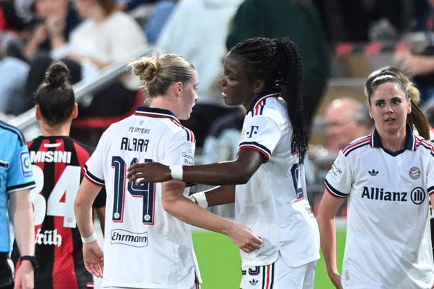 ssj FC Bayern Munich Women, Munich, Mitte m14 and Edna IMADE M Bayer 04 Leverkusen FC Bayern Munich 2-3 Soccer Google Pixel Women s Bundesliga 2026-2027 Season, Matchday 4, on September 14, 2026, at the Ulrich Habeland Stadium in Leverkusen, Â