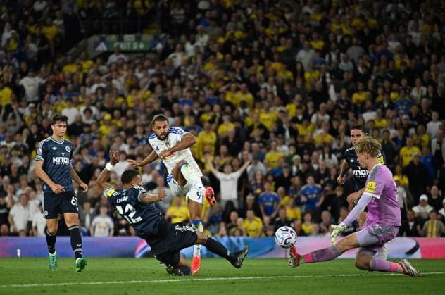 Dominic Calvert-Lewin of Leeds United scores his sides Third goal 3-0 past Goalkeeper Aidan Harris of Newcastle United Leeds United v Newcastle United, Premier League, Football, Elland Road, UK - 14 Sep 2026Leeds Elland Road United Kingdom EDITORIAL USE ONLY No use with unauthorised audio, video, data, fixture lists, club league logos or live services. Online in-match use limited to 120 images, no video emulation. No use in betting, games or single club league player publications.  Copyright: xGreigxCowie Shutterstockx 17151113ay
