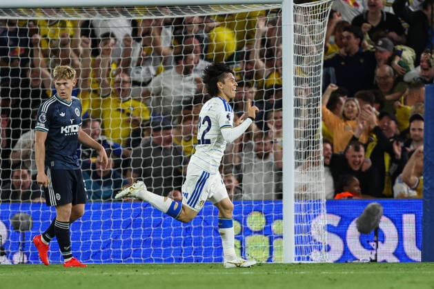 14th September 2026; Elland Road, Leeds, West Yorkshire, England; Premier League Football, Leeds United versus Newcastle United; Ao Tanaka of Leeds United celebrates after scoring in the 32nd minute to make the score 1-0 AidanxHunter