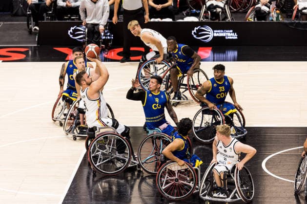 OTTAWA, CANADA - SEPTEMBER 14: Matthias Guentner (Güntner, Germany, 6) shooting the ball against Jhon Hernandez (Colombia, 19) during the Ottawa IWBF Wheelchair Basketball World Championships match between Germany vs. Colombia at Arena at TD Place on matchday 6 of the Ottawa IWBF Wheelchair Basketball World Championships on September 14, 2026 in Ottawa, Canada. Canada Copyright: xSteffiexWunderlx
