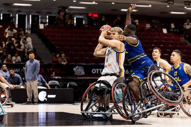 OTTAWA, CANADA - SEPTEMBER 14: Julian Lammering (Germany, 18) controls the ball against Colombia defense during the Ottawa IWBF Wheelchair Basketball World Championships match between Germany vs. Colombia at Arena at TD Place on matchday 6 of the Ottawa IWBF Wheelchair Basketball World Championships on September 14, 2026 in Ottawa, Canada. Canada Copyright: xSteffiexWunderlx
