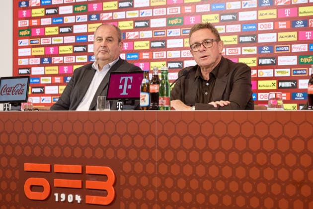 Vienna, September 14, 2026, ÖFB Press Conference: This afternoon, the roster for the men’s national team for the upcoming Nations League was announced during a press conference held at the Austrian Football Association (ÖFB) headquarters. PHOTO: Chairman of the Board and ÖFB President Josef Pröll (left) and Nationalcoach Ralf Rangnick during the press conference. Vienna, AUSTRIA: This afternoon, the squad for the men’s national team for the upcoming Nations League was announced at a press conference held at the Austrian Football Association’s headquarters (ÖFB), Football Association, soccer, World Cup USA recap, European Championship, Proell, Proll, ÖFB Press Conference: Squad Announcement