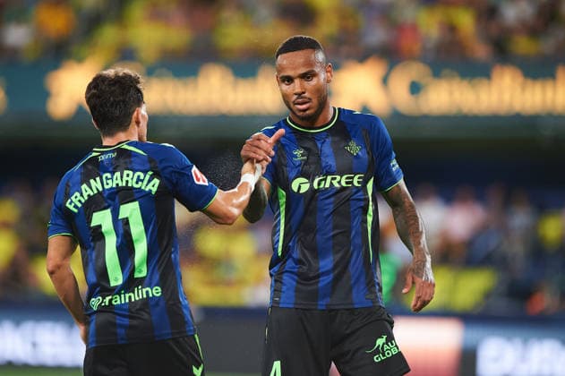 Fran Garcia of Real Betis and Natan Bernardo de Souza of Real Betis during the LaLiga EA Sports match between Villarreal CF and Real Betis Balompie at Estadio de la Cerámica on September 14, 2026, in Villarreal, Spain