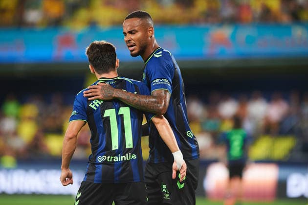 Fran Garcia of Real Betis and Natan Bernardo de Souza of Real Betis during the LaLiga EA Sports match between Villarreal CF and Real Betis Balompie at Estadio de la Cerámica on September 14, 2026, in Villarreal, Spain