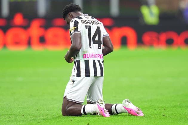 Udinese s James Abankwah celebrates after scoring 0-1 during the Serie A soccer match between Fc Inter and Udinese the San Siro Stadium in Milan, north Italy - September 14 , 2026. - Soccer  Copyright: xSpada LaPressex