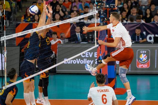 Turkiye v Romania - CEV EuroVolley 2026 Men CLUJ-NAPOCA, ROMANIA - SEPTEMBER 14: Mert Matic of Turkiye in action during the CEV 2026 European Men s Volleyball Championship Group D match between Turkiye and Romania at BT Arena in Cluj-Napoca, Romania, on September 14, 2026. Stringer Anadolu Cluj-Napoca Romania. Editorial use only. Please get in touch for any other usage.  Copyright: x2026xAnadoluxStringerx