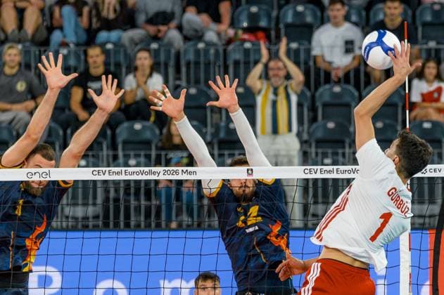 Turkiye v Romania - CEV EuroVolley 2026 Men CLUJ-NAPOCA, ROMANIA - SEPTEMBER 14: Kaan Gurbuz of Turkiye in action during the CEV 2026 European Men s Volleyball Championship Group D match between Turkiye and Romania at BT Arena in Cluj-Napoca, Romania, on September 14, 2026. Stringer Anadolu Cluj-Napoca Romania. Editorial use only. Please get in touch for any other usage.  Copyright: x2026xAnadoluxStringerx